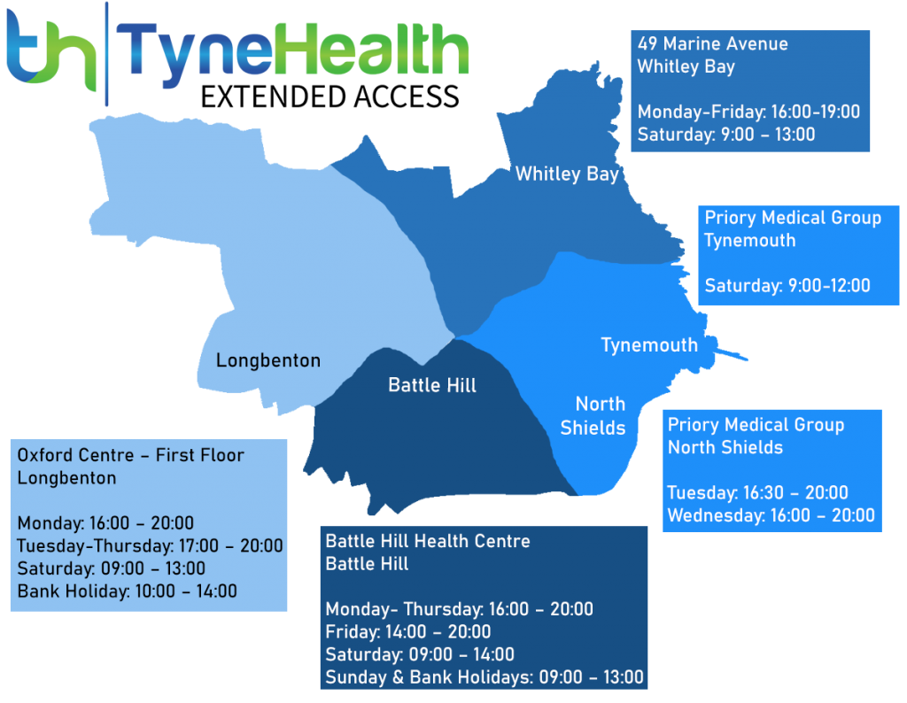 Extended Access Map with opening times upd | TyneHealth